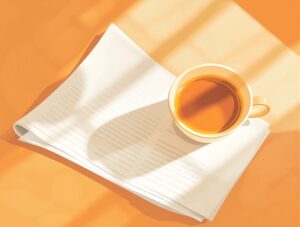 Taza de té sobre un libro abierto, momento de calma